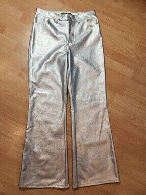 Boston Proper Silver Vegan Faux Leather Pants Women's Size 8